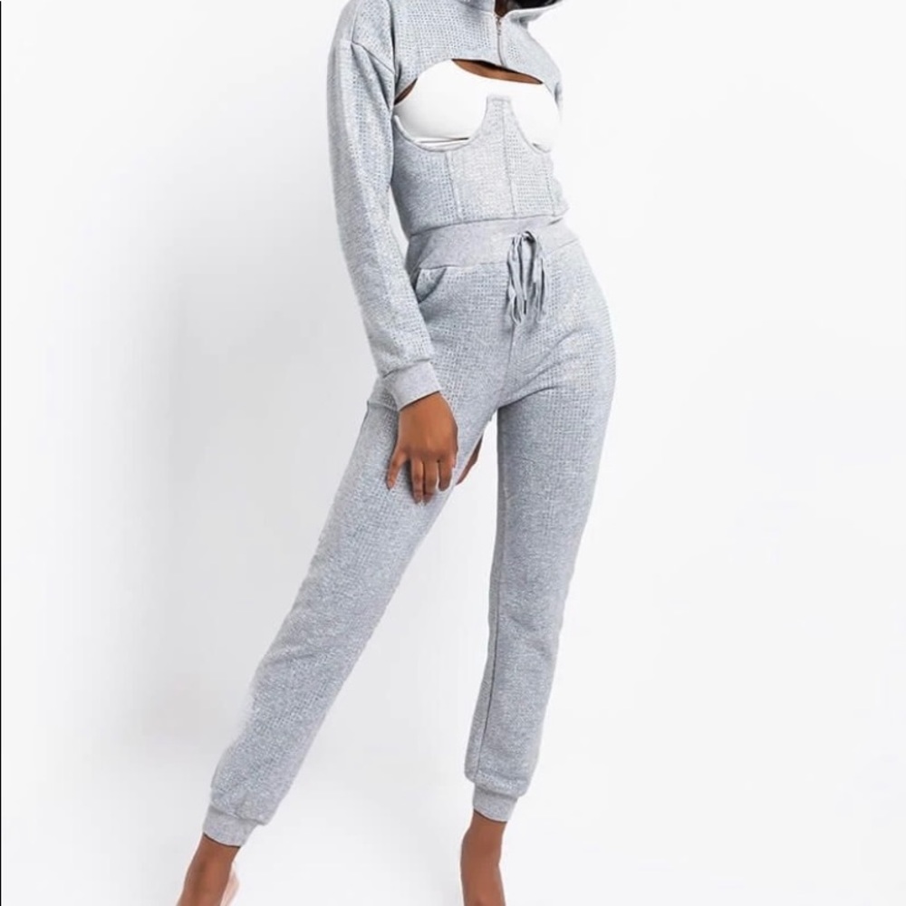 Gray Rhinestone Corset Jogger Pants